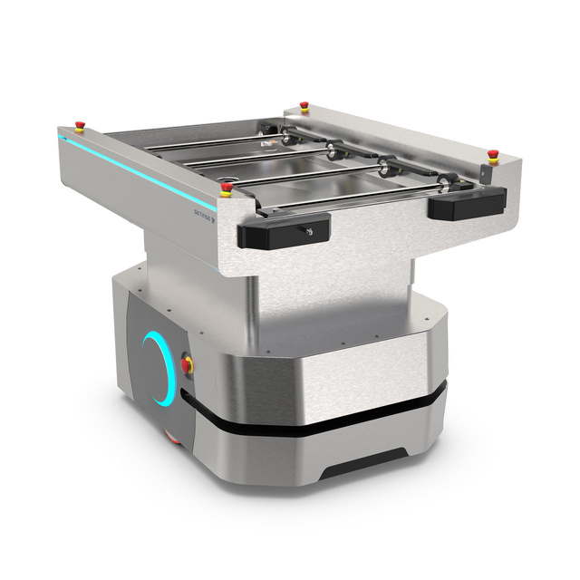 Mobile robot for shelf racks and wash carts