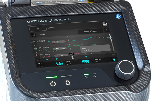 Cardiohelp II Extracorporeal Life Support screen close up