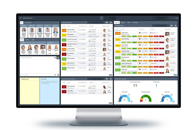 INSIGHT Patient Flow Management screen on a monitor showing a coordinator interface