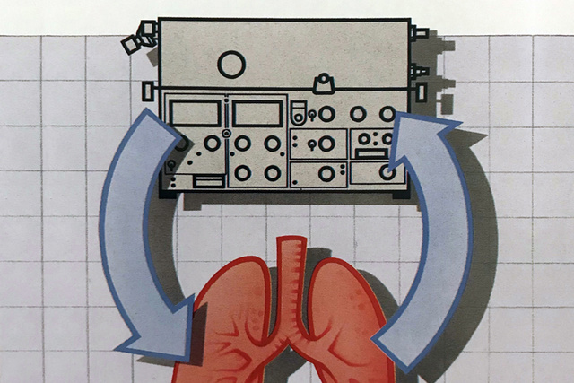Graphic illustration depicting the Servo mechanical ventilator control system delivering accurate flow to the patients lungs